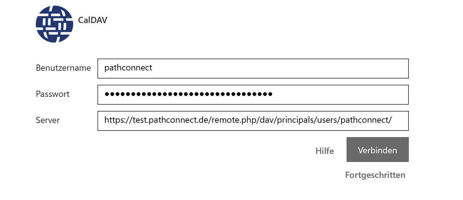 CalDAV Anmeldedaten