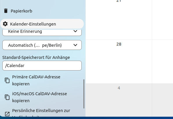 Primäre CalDAV Adresse